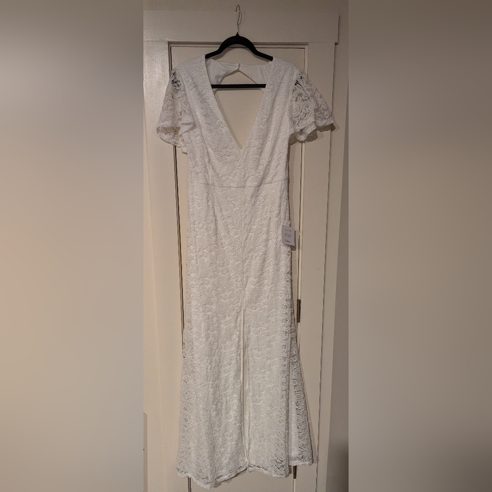 NWT Lulus Your Hand in Mine White Lace Flutter Maxi Wedding Bridal Dress 3X